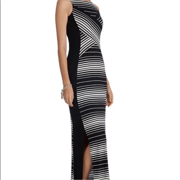 WHBM Black White Striped Illusion Side Slits Maxi Dress - Picture 3 of 9